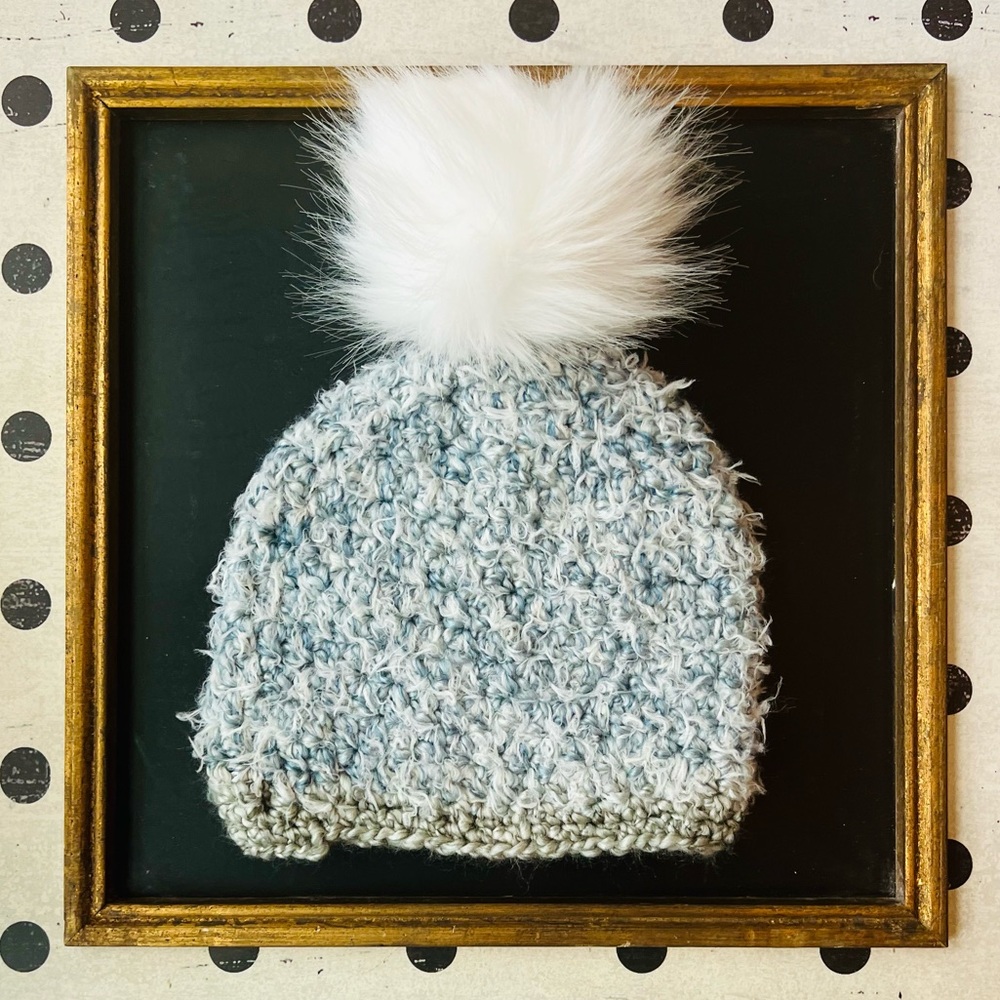 Hand-Crocheted Winter Beanie Hat with White Faux Fur Pom